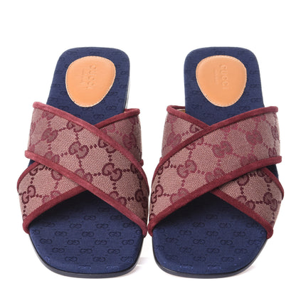 Gucci Canvas GG Monogram Womens Criss Cross Slide Sandals 38 Sahara Rubino Chardonnay 5 of 10