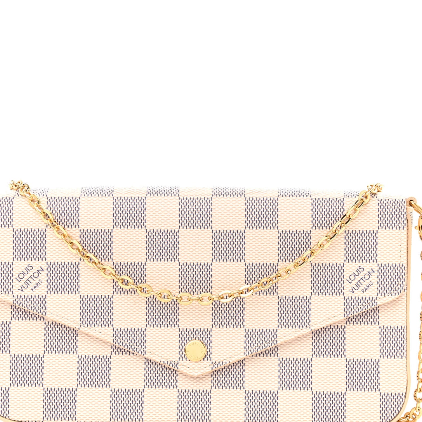 Damier Azur Pochette Felicie Chain Wallet Rose Ballerine