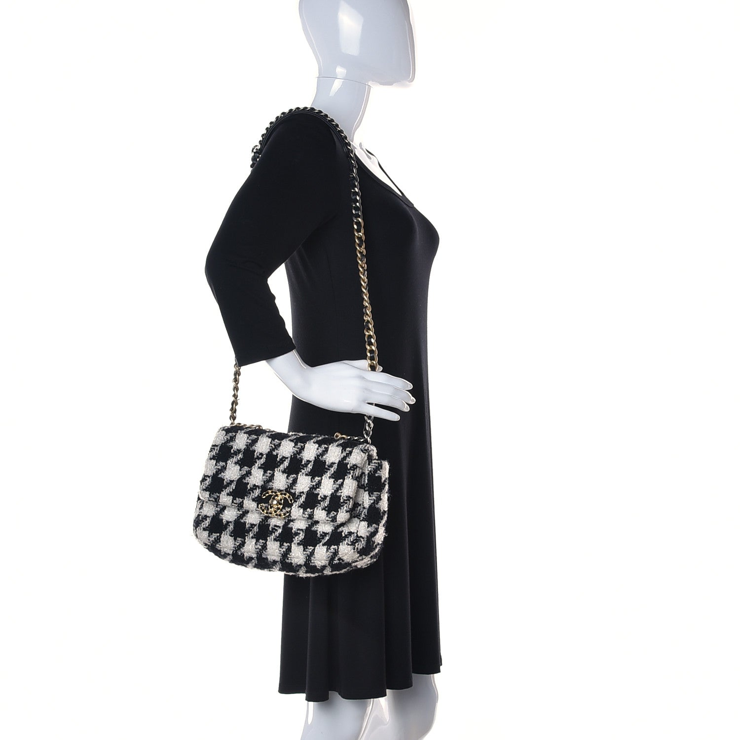 Chanel Tweed Quilted Medium Chanel 19 Flap Black Ecru White 3 of 10
