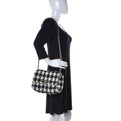 Chanel Tweed Quilted Medium Chanel 19 Flap Black Ecru White 3 of 10