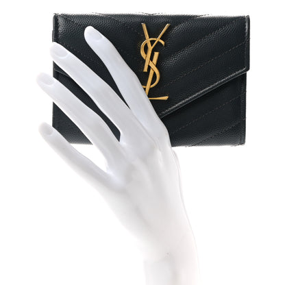 Saint Laurent Grain De Poudre Matelasse Chevron Small Monogram Envelope Wallet Dark Smog 2 of 8