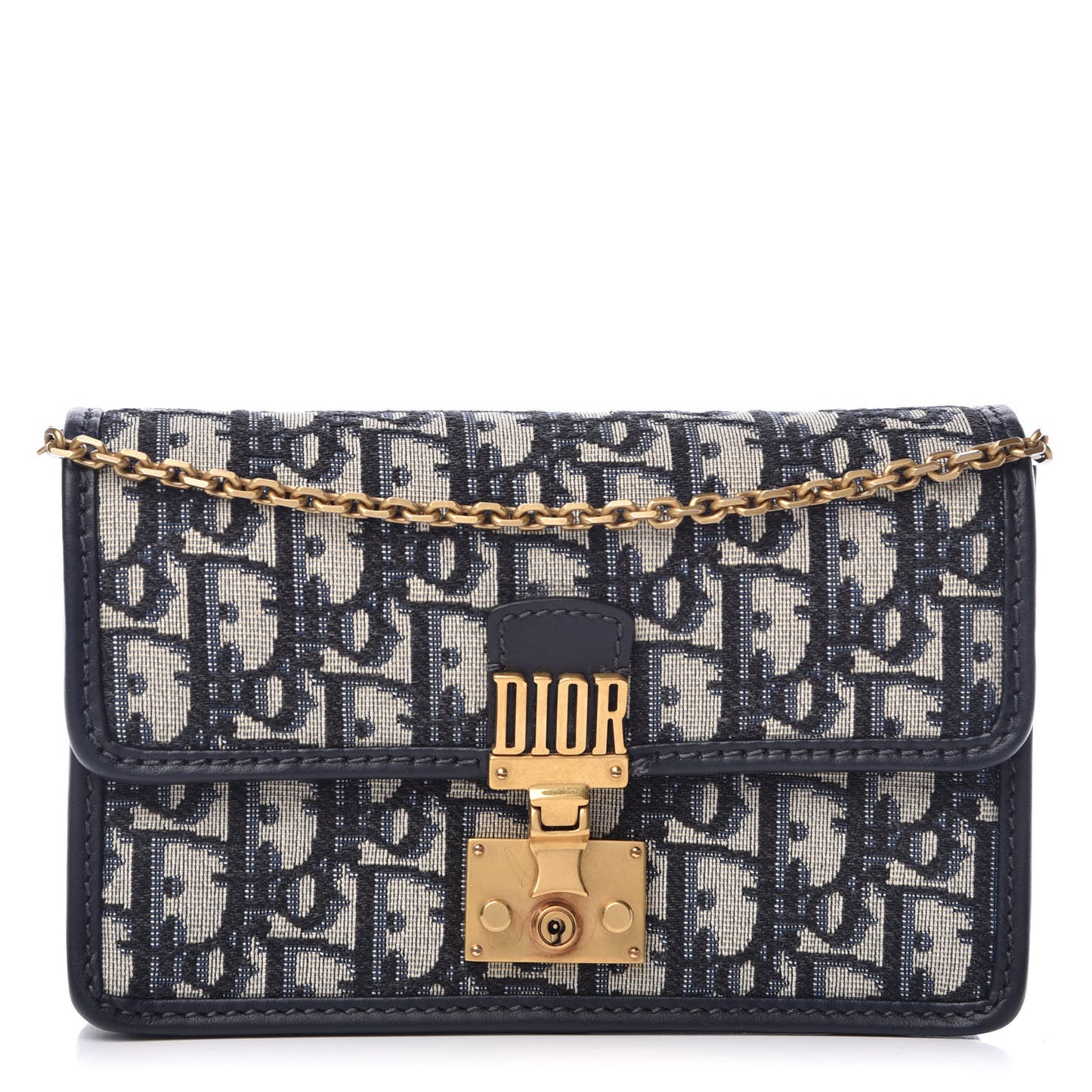 Oblique DiorAddict Wallet On Chain Clutch Navy Blue