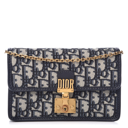Christian Dior Oblique DiorAddict Wallet On Chain Clutch Navy Blue 1 of 9