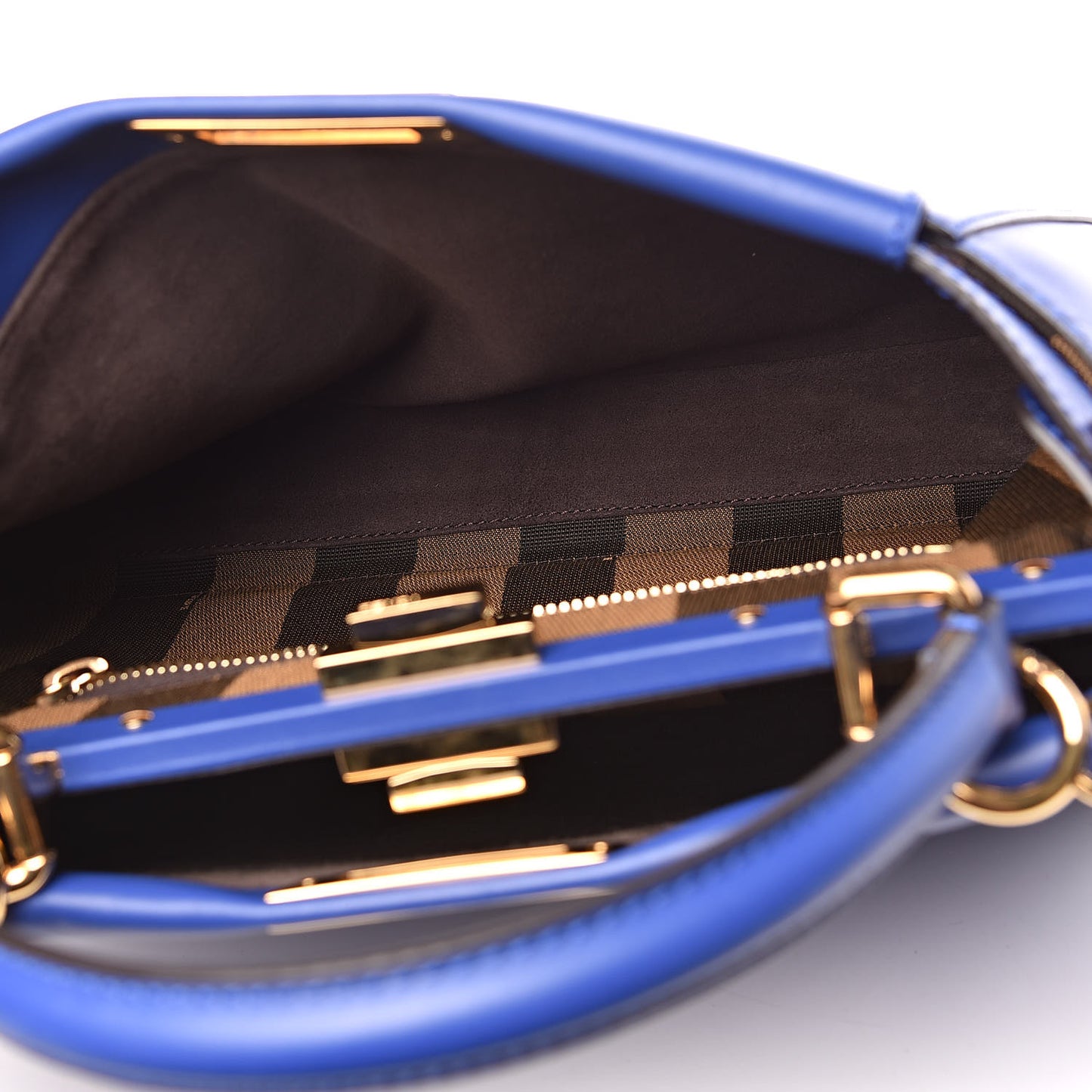 Vitello Morgan Fabric Jacquard Pequin Medium Peekaboo Iconic Satchel Blue Neon Tobacco