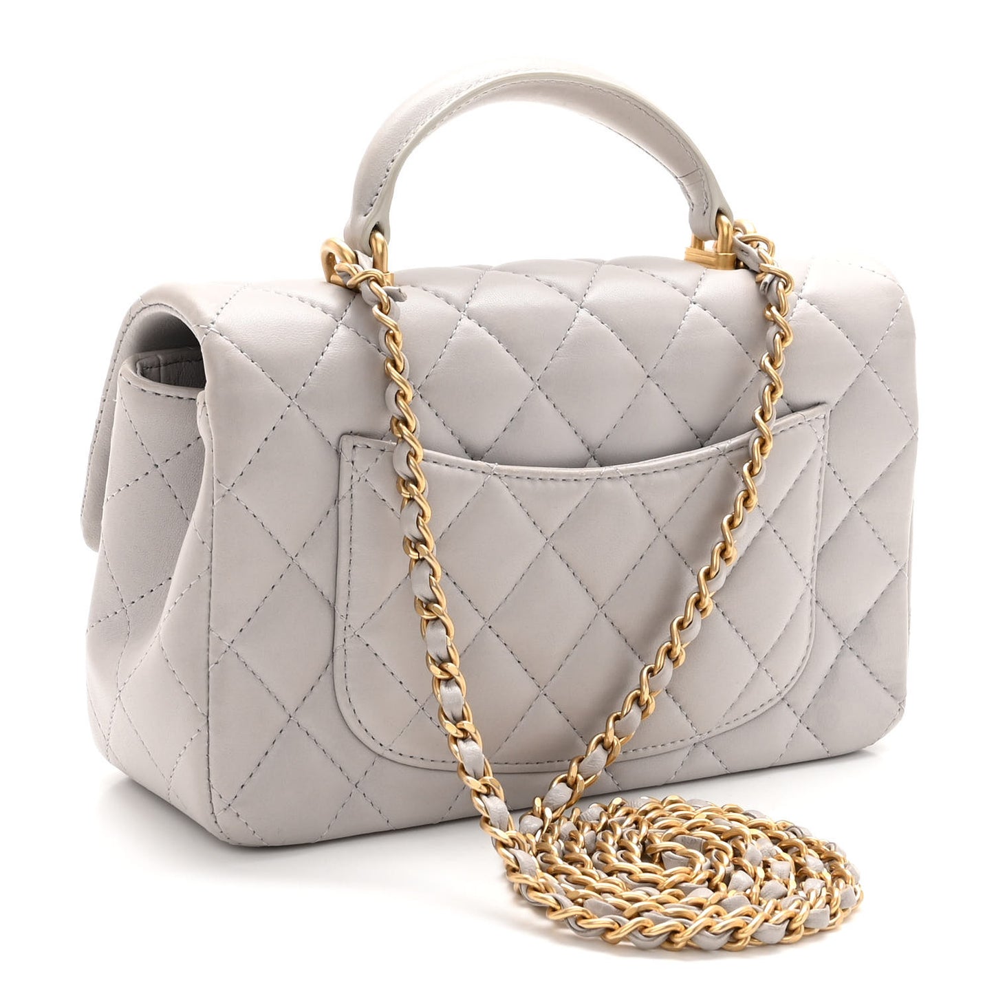 Lambskin Quilted Mini Top Handle Rectangular Flap Grey