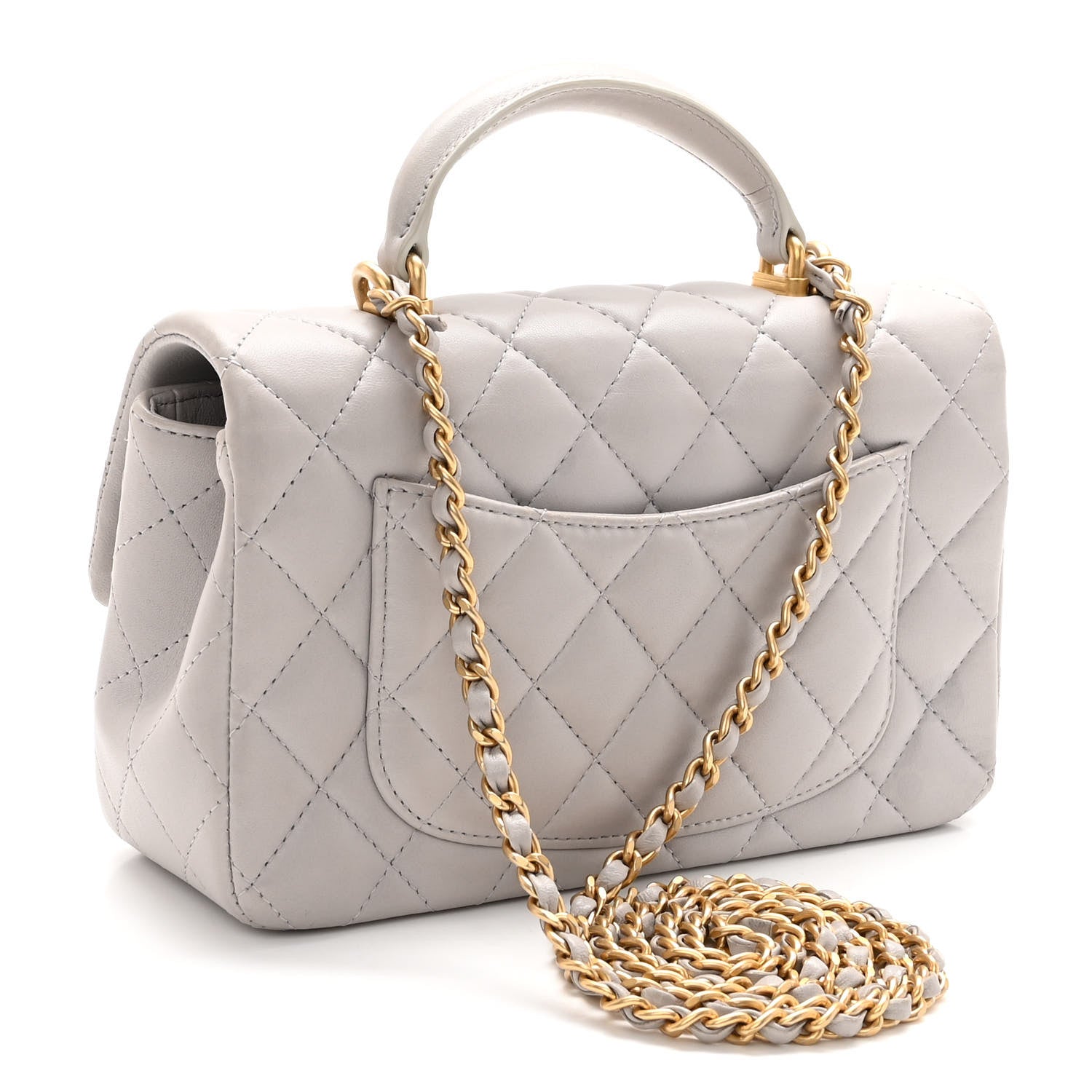 Chanel Lambskin Quilted Mini Top Handle Rectangular Flap Grey 3 of 10