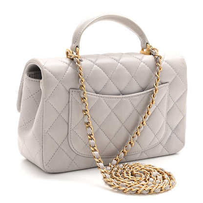 Chanel Lambskin Quilted Mini Top Handle Rectangular Flap Grey 3 of 10