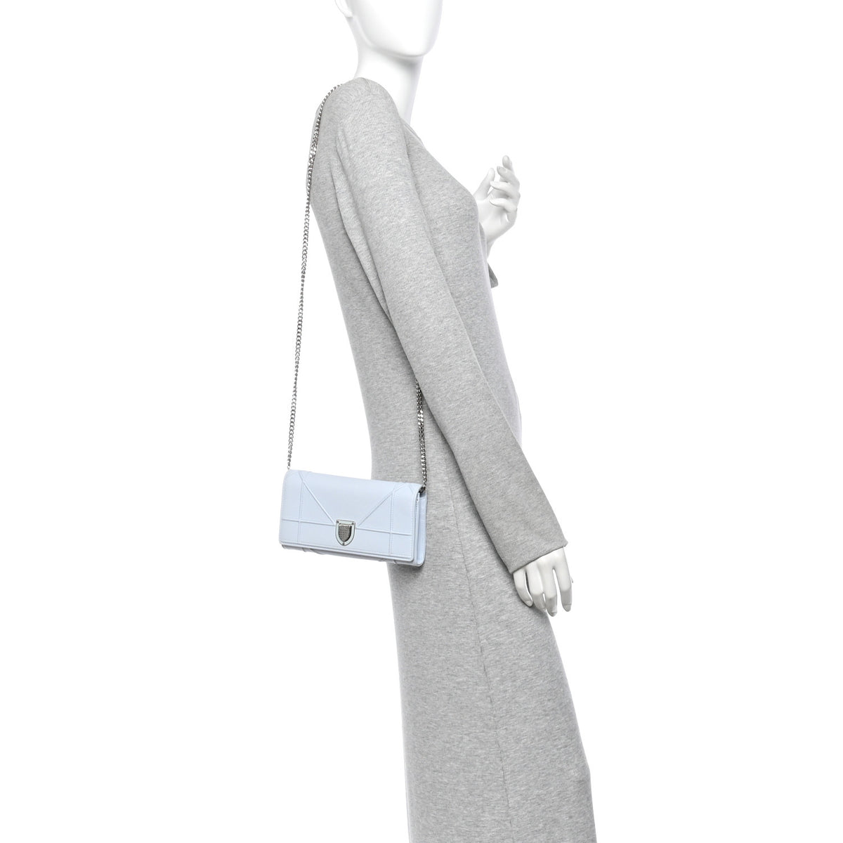 Grained Calfskin Diorama Croisiere Chain Wallet Light Blue