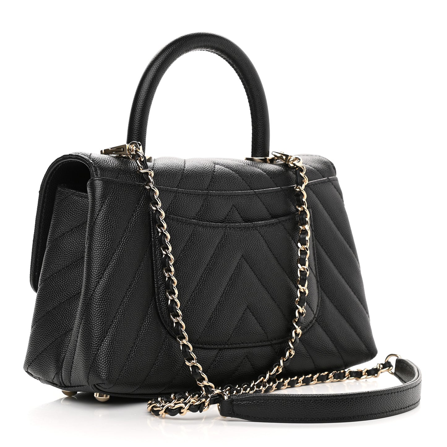 Caviar Chevron Quilted Mini Coco Handle Flap Black