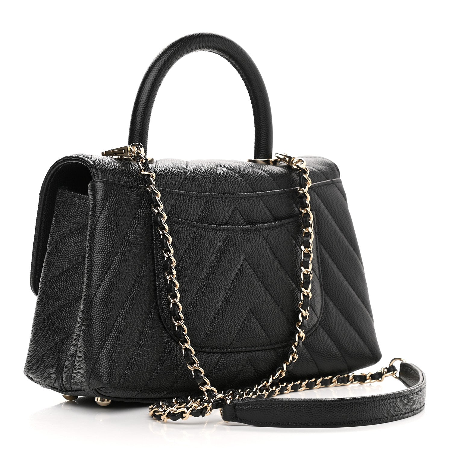 Chanel Caviar Chevron Quilted Mini Coco Handle Flap Black 3 of 9