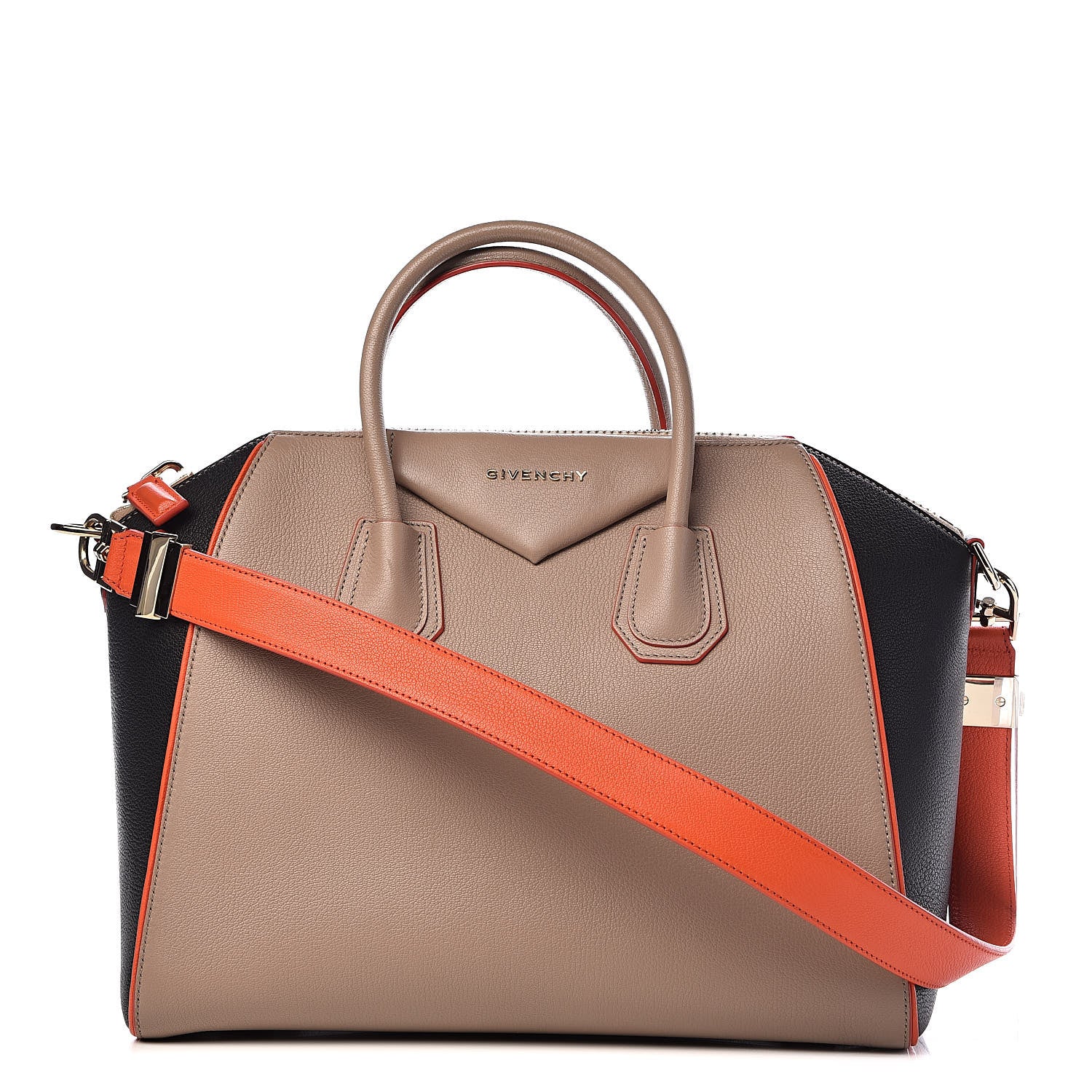 Givenchy Sugar Goatskin Medium Tri-Color Antigona Taupe Black Orange 1 of 10
