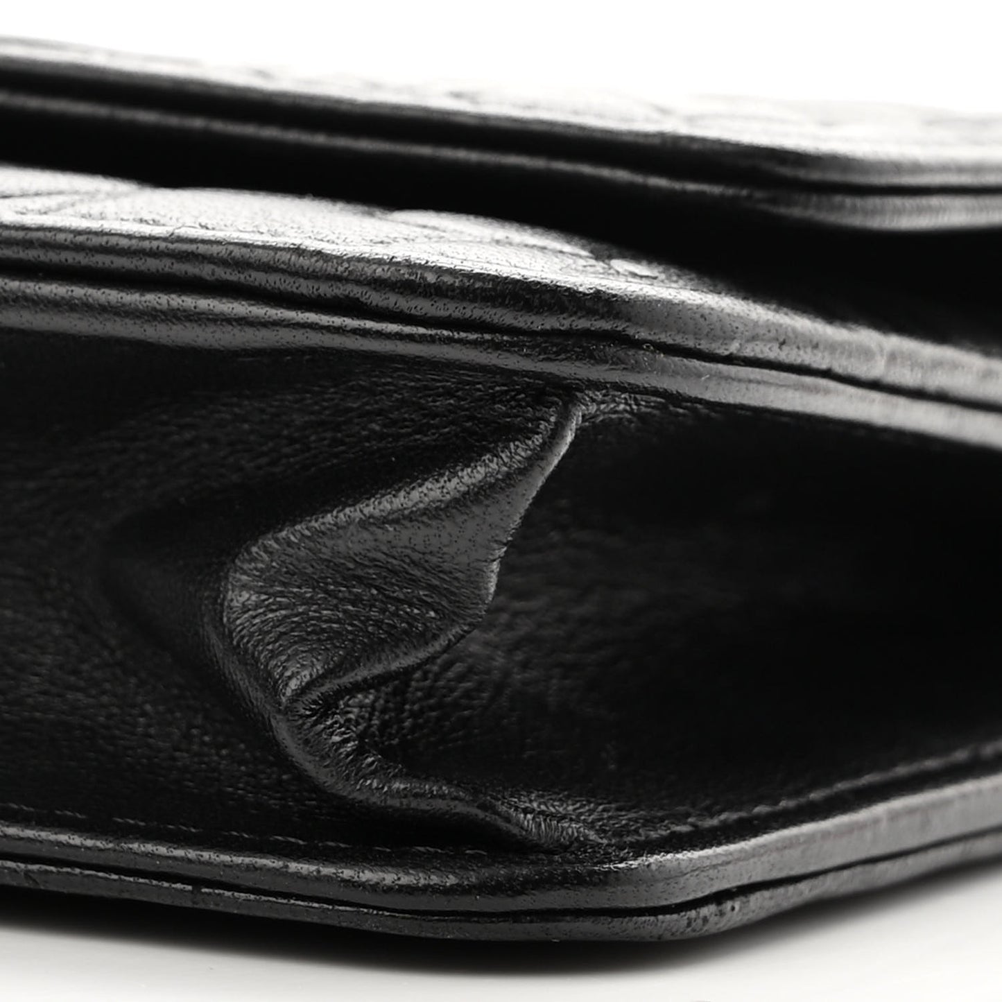 Lambskin Camellia Embossed Wallet on Chain WOC Black