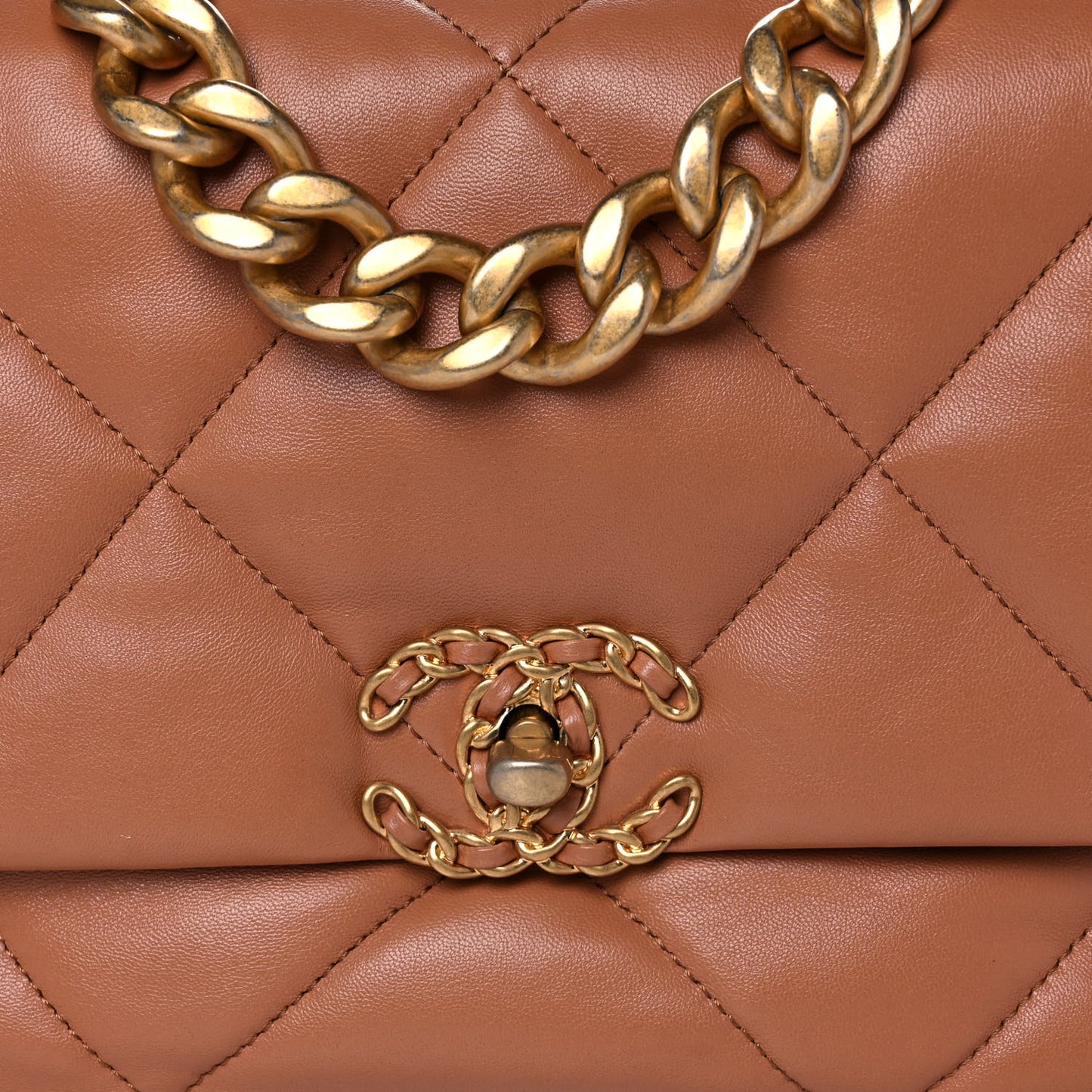 Lambskin Quilted Large Chanel 19 Flap Brown