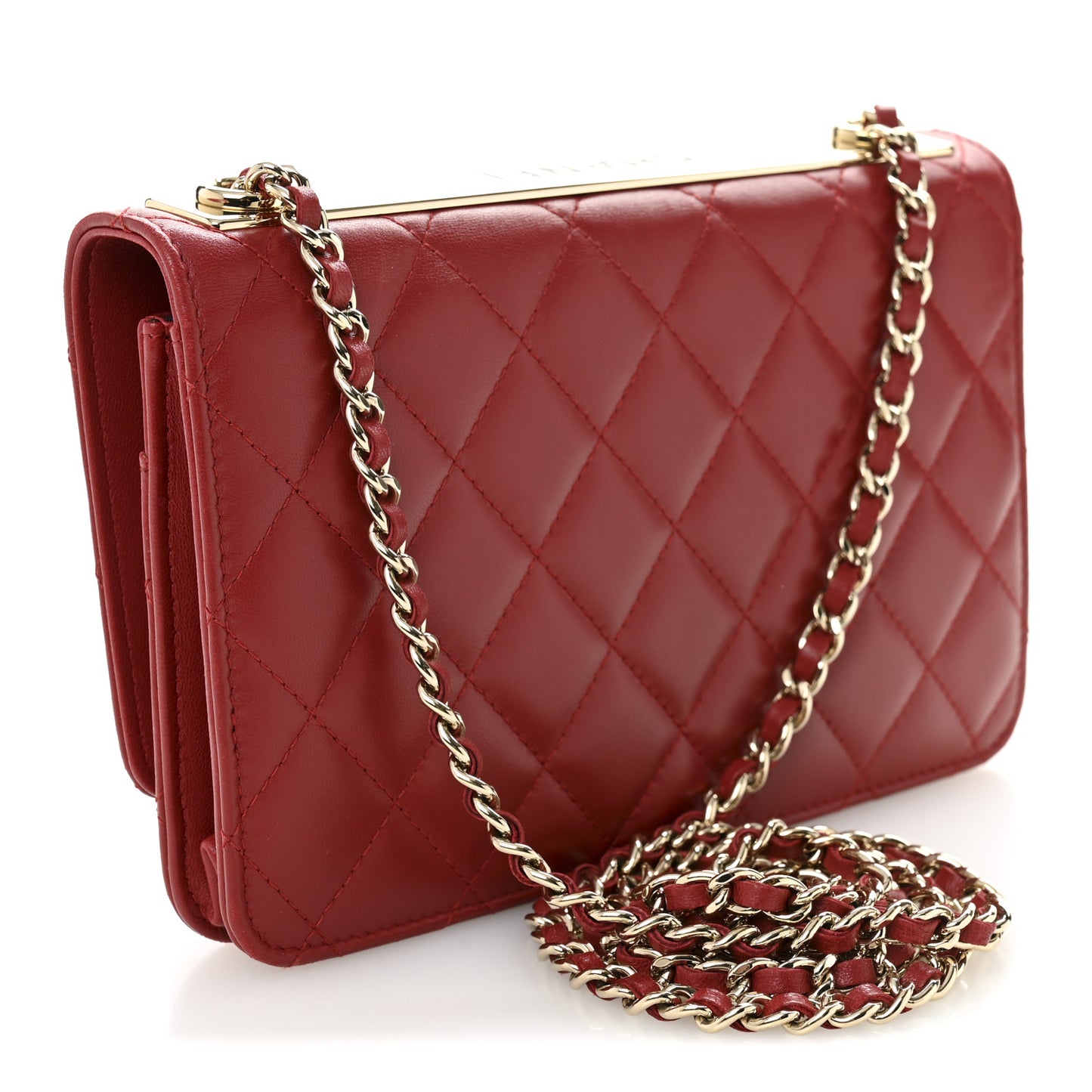 Lambskin Quilted Trendy CC Wallet On Chain WOC Red