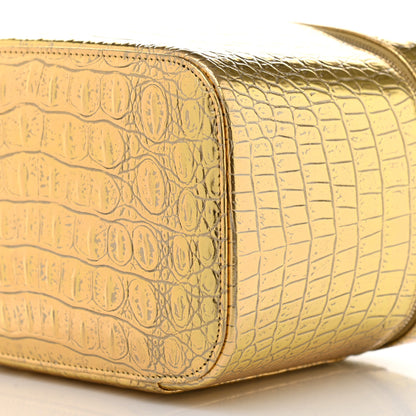 Chanel Metallic Calfskin Crocodile Embossed Cocodile Top Handle Vanity Gold 6 of 10