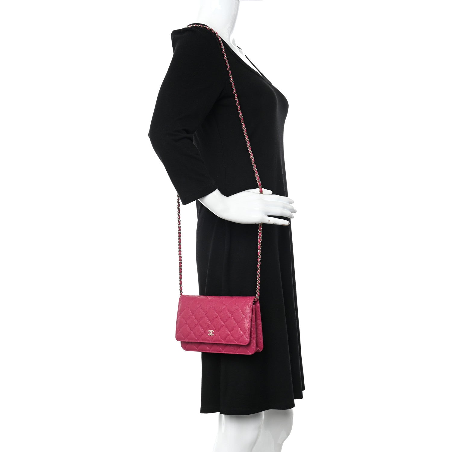 Chanel Caviar Quilted Wallet on Chain WOC Fuchsia 2 of 11