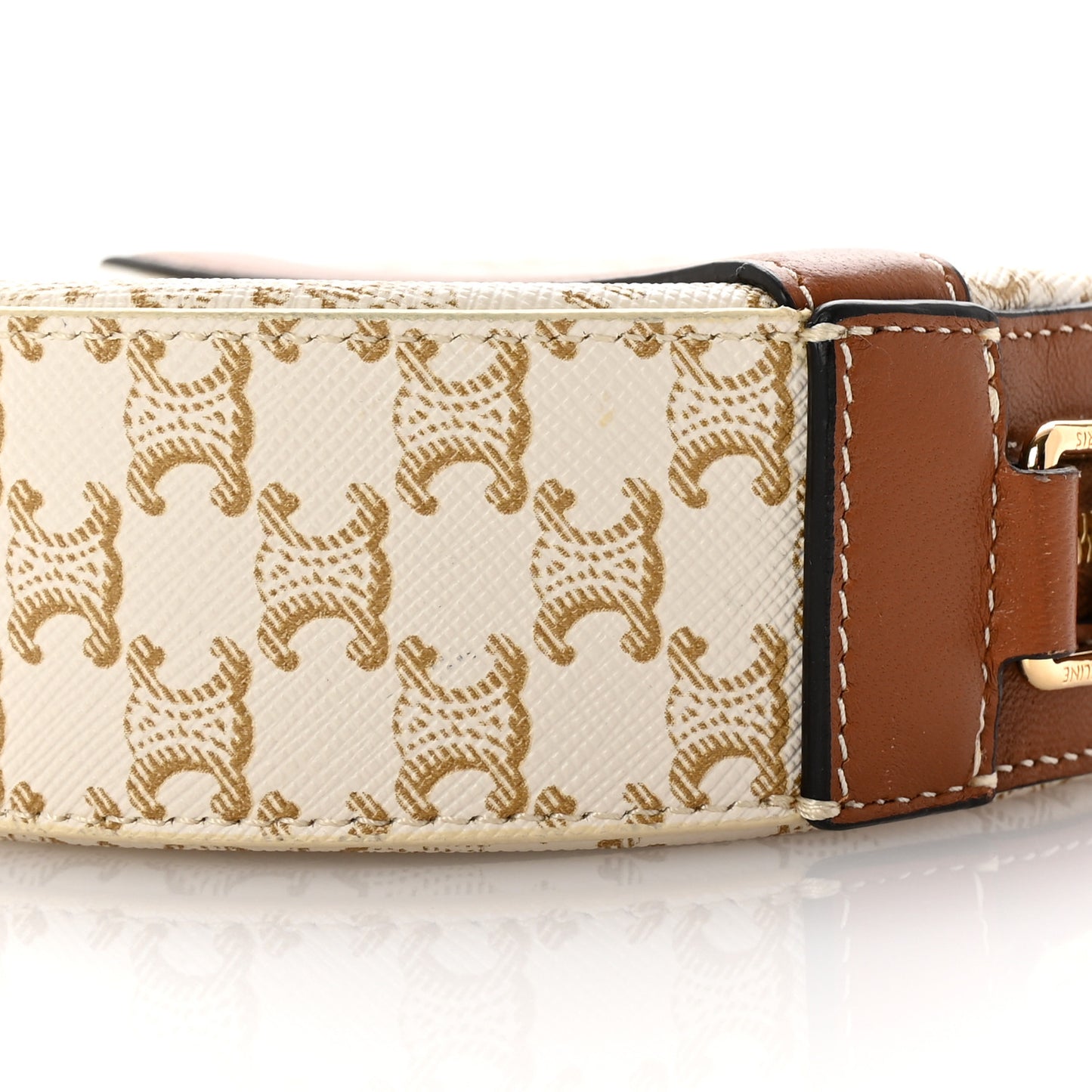 Lambskin Triomphe Canvas Round Purse On Strap White Tan