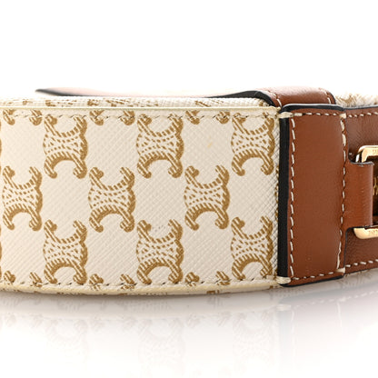 Celine Lambskin Triomphe Canvas Round Purse On Strap White Tan 8 of 8