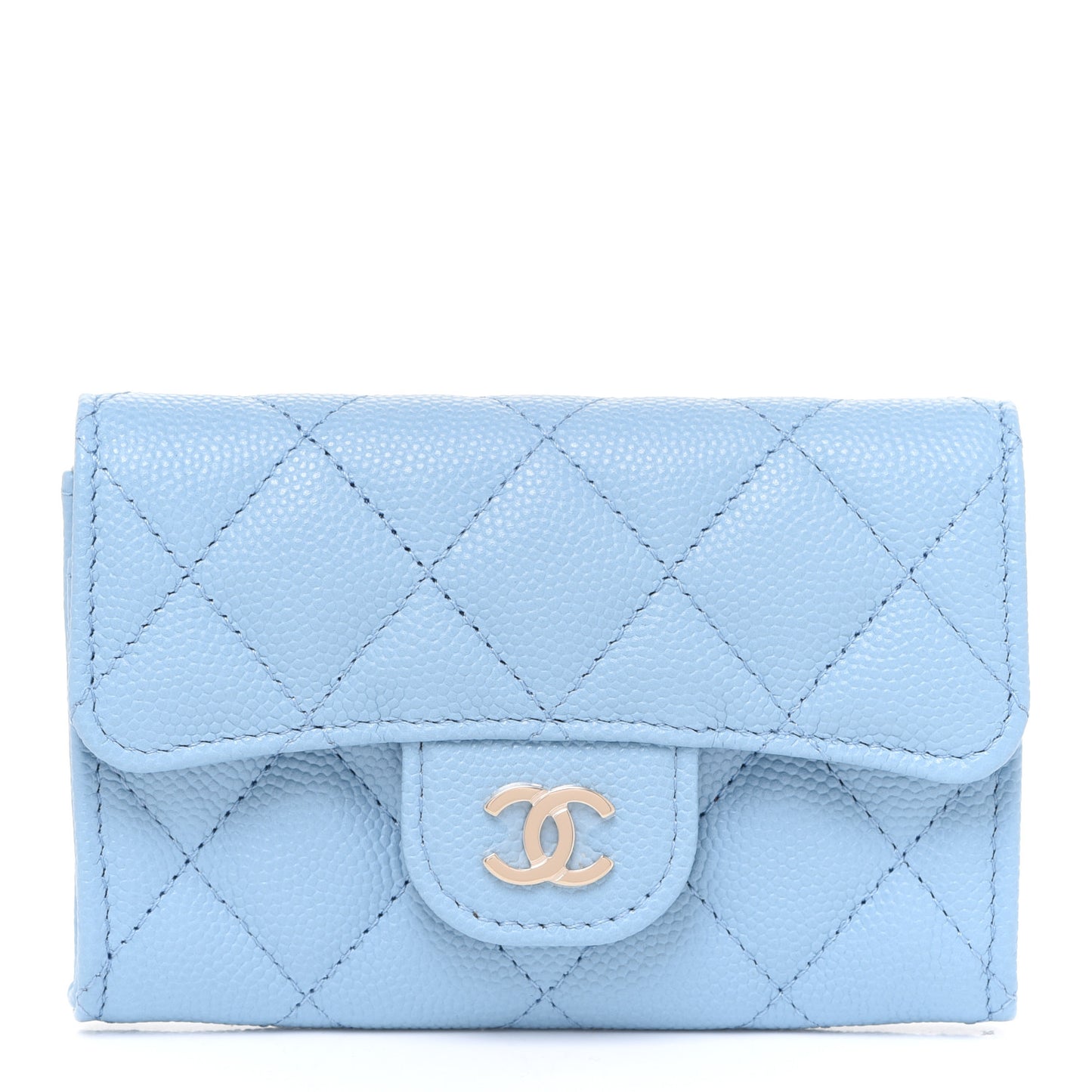 Caviar Quilted Flap Card Holder Wallet Light Blue