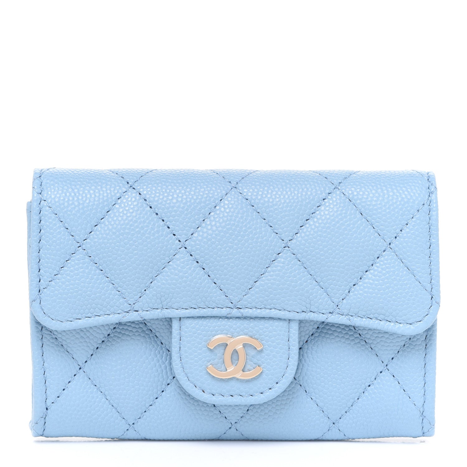 Chanel Caviar Quilted Flap Card Holder Wallet Light Blue 1 of 9