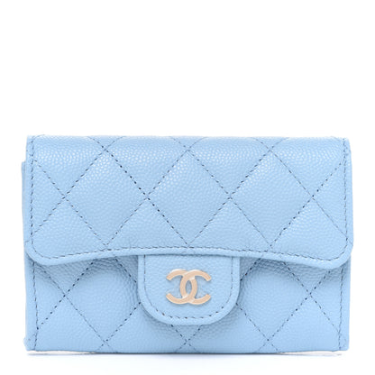Chanel Caviar Quilted Flap Card Holder Wallet Light Blue 1 of 9