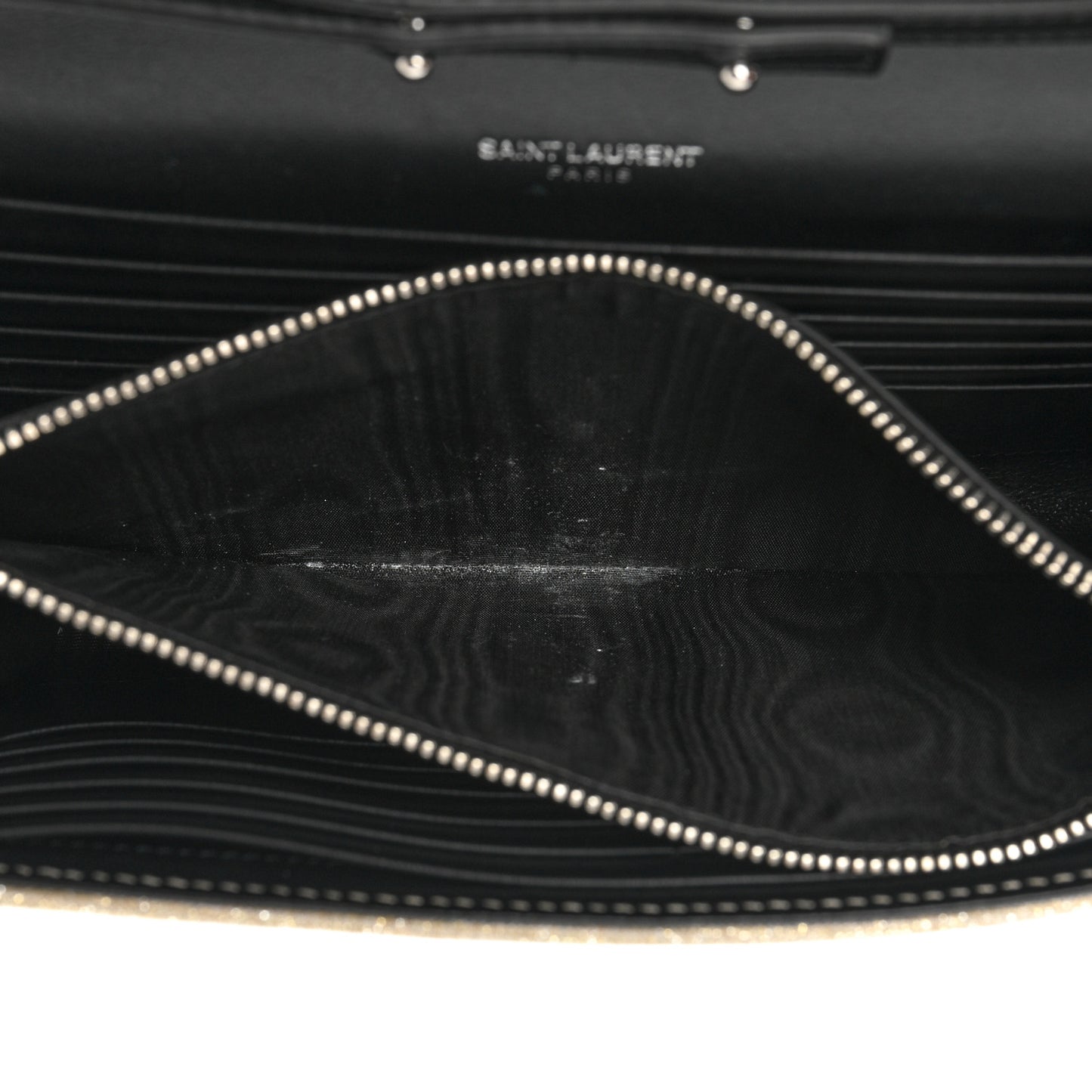 Metallic Sparkle Fabric Monogram Chain Wallet Platino