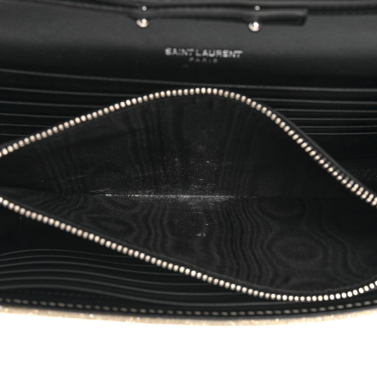 Saint Laurent Metallic Sparkle Fabric Monogram Chain Wallet Platino 6 of 13