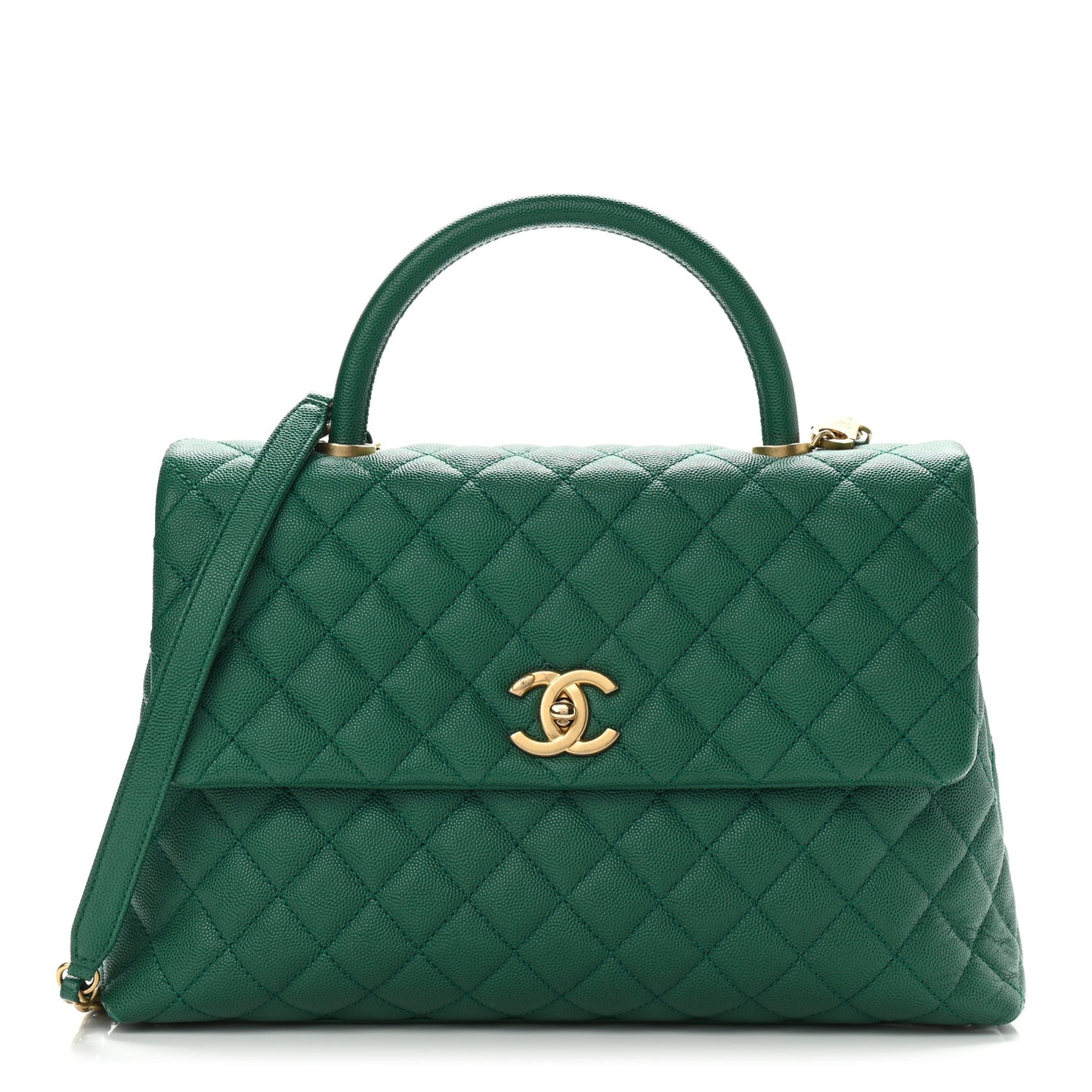 Caviar Quilted Medium Coco Handle Flap Green