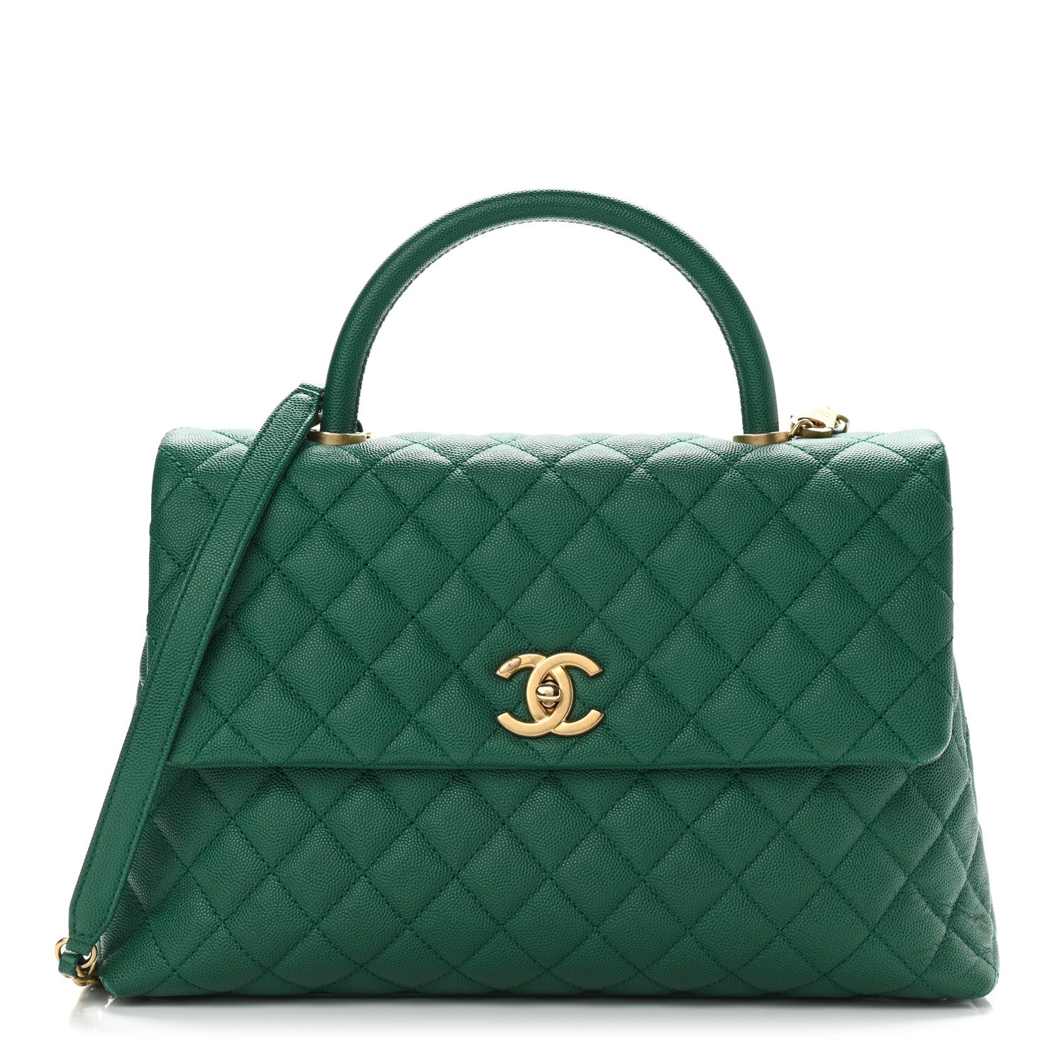 Chanel Caviar Quilted Medium Coco Handle Flap Green 1 of 8