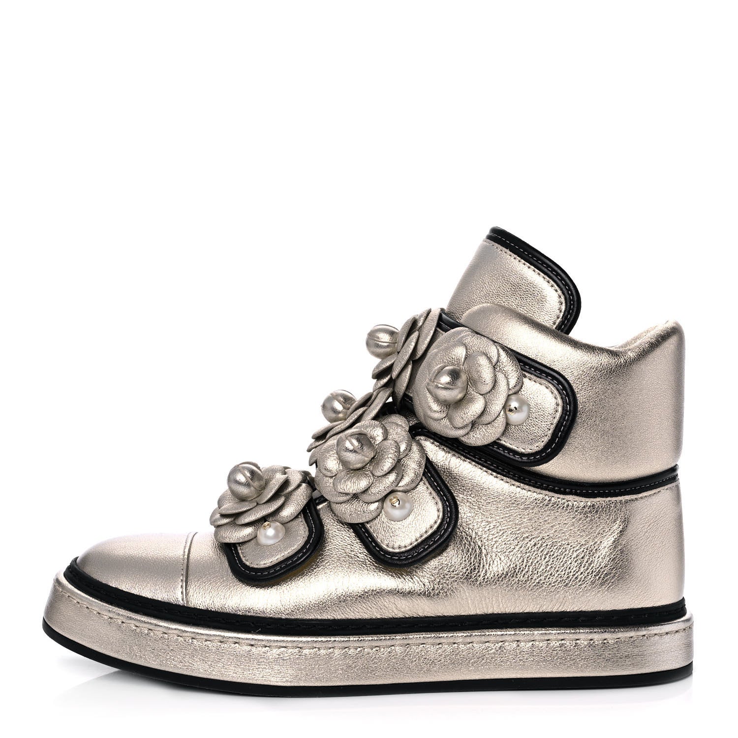 Chanel Metallic Lambskin Camellia High Top Sneakers 37 Gold 2 of 18