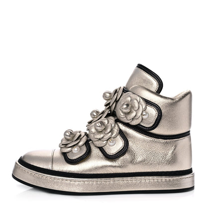 Chanel Metallic Lambskin Camellia High Top Sneakers 37 Gold 2 of 18