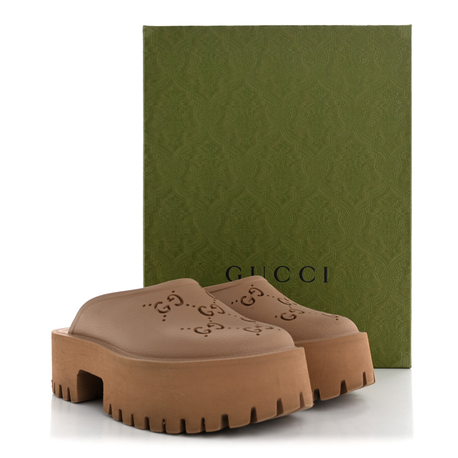 Gucci Rubber GG Monogram Perforated Elea Platform 55mm Lug Sole Sandals 36 Vintage Camel 13 of 13