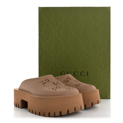 Gucci Rubber GG Monogram Perforated Elea Platform 55mm Lug Sole Sandals 36 Vintage Camel 13 of 13
