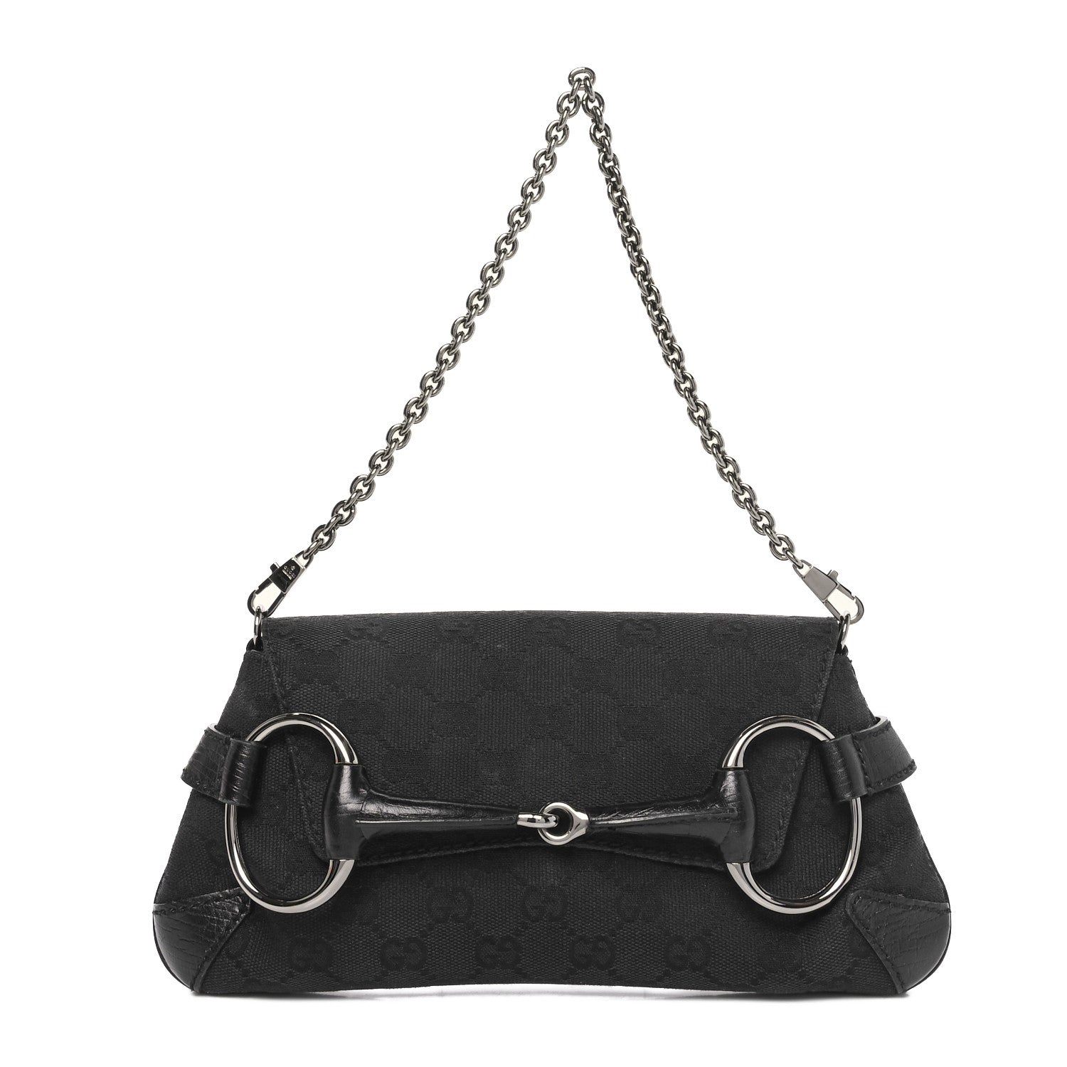Gucci Monogram Horsebit Chain Clutch Black 1 of 10