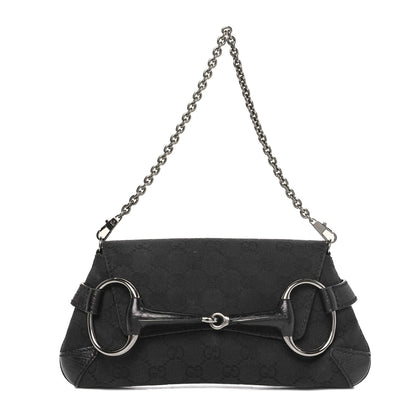 Gucci Monogram Horsebit Chain Clutch Black 1 of 10