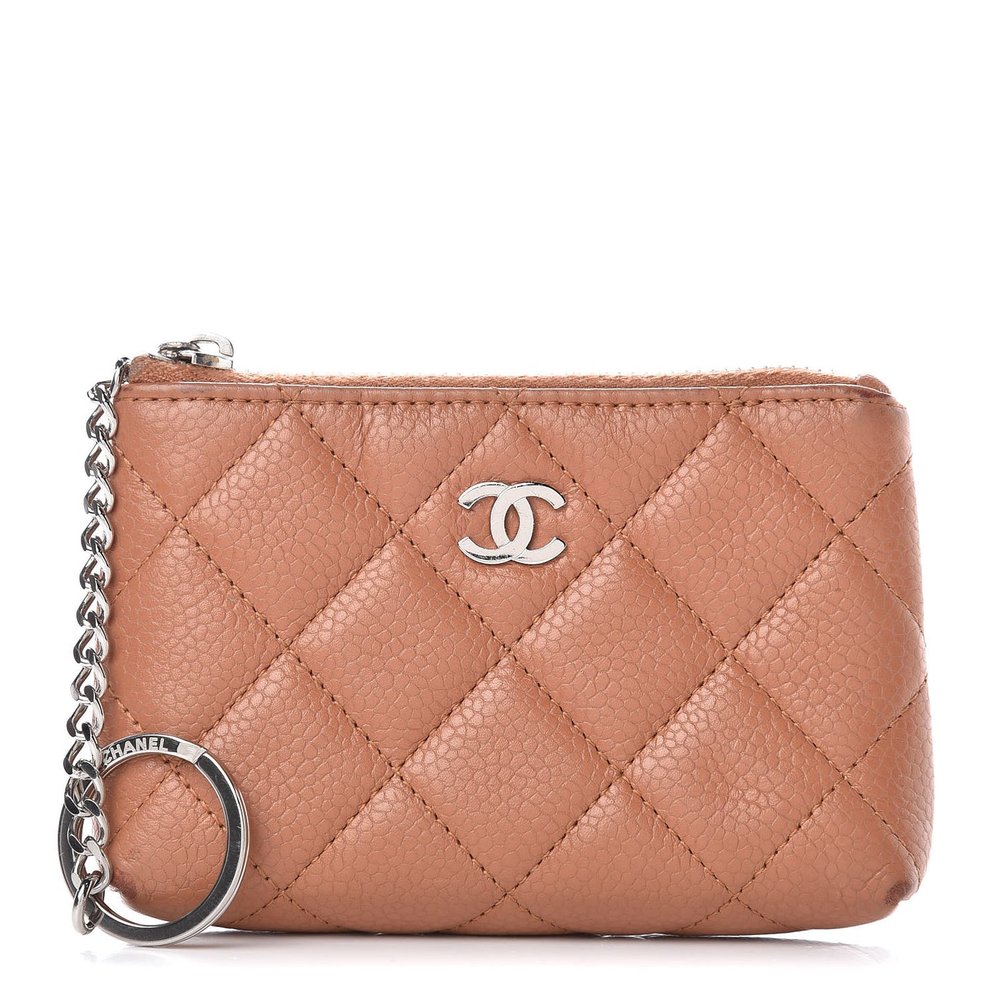 Caviar Quilted Key Holder Case Light Brown