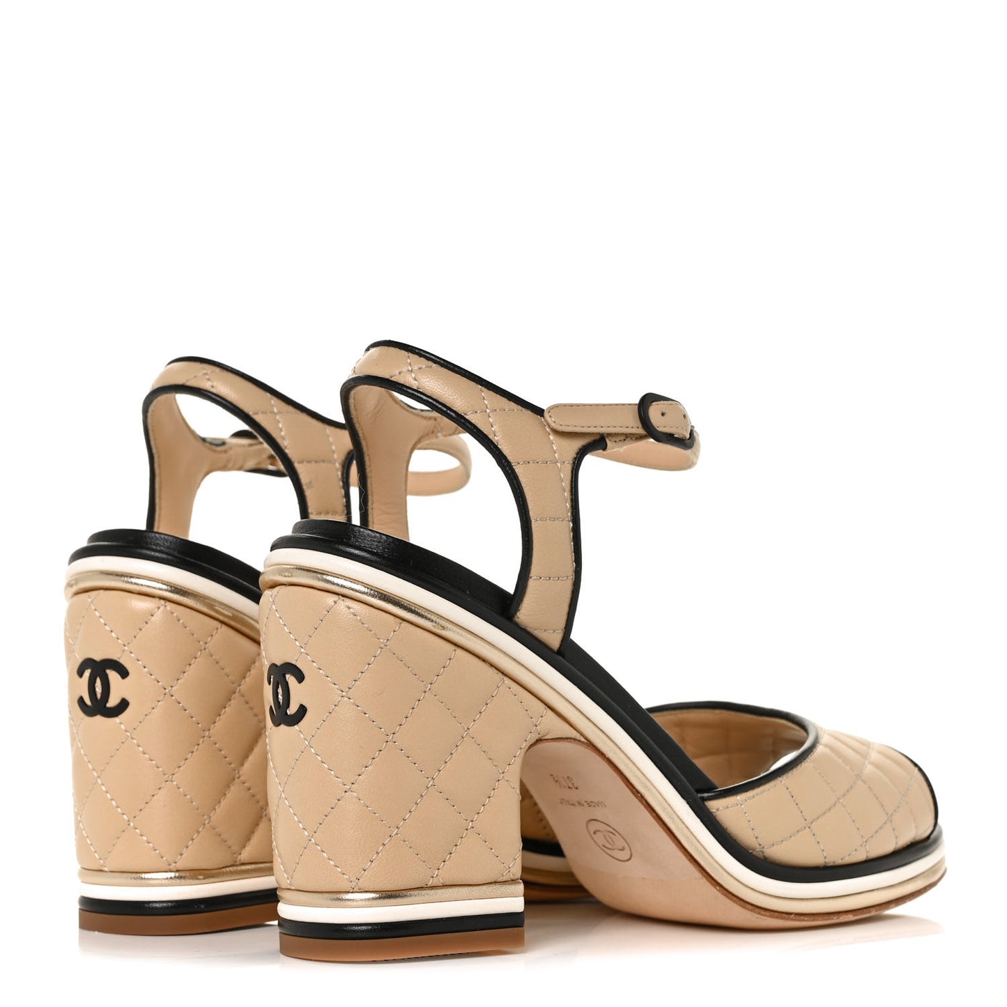 Lambskin Quilted CC Sandal 37.5 Beige