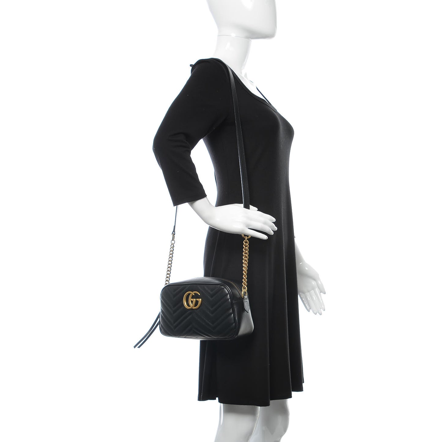 Calfskin Matelasse Small GG Marmont Chain Shoulder Bag Black