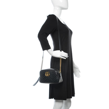 Gucci Calfskin Matelasse Small GG Marmont Chain Shoulder Bag Black 2 of 10