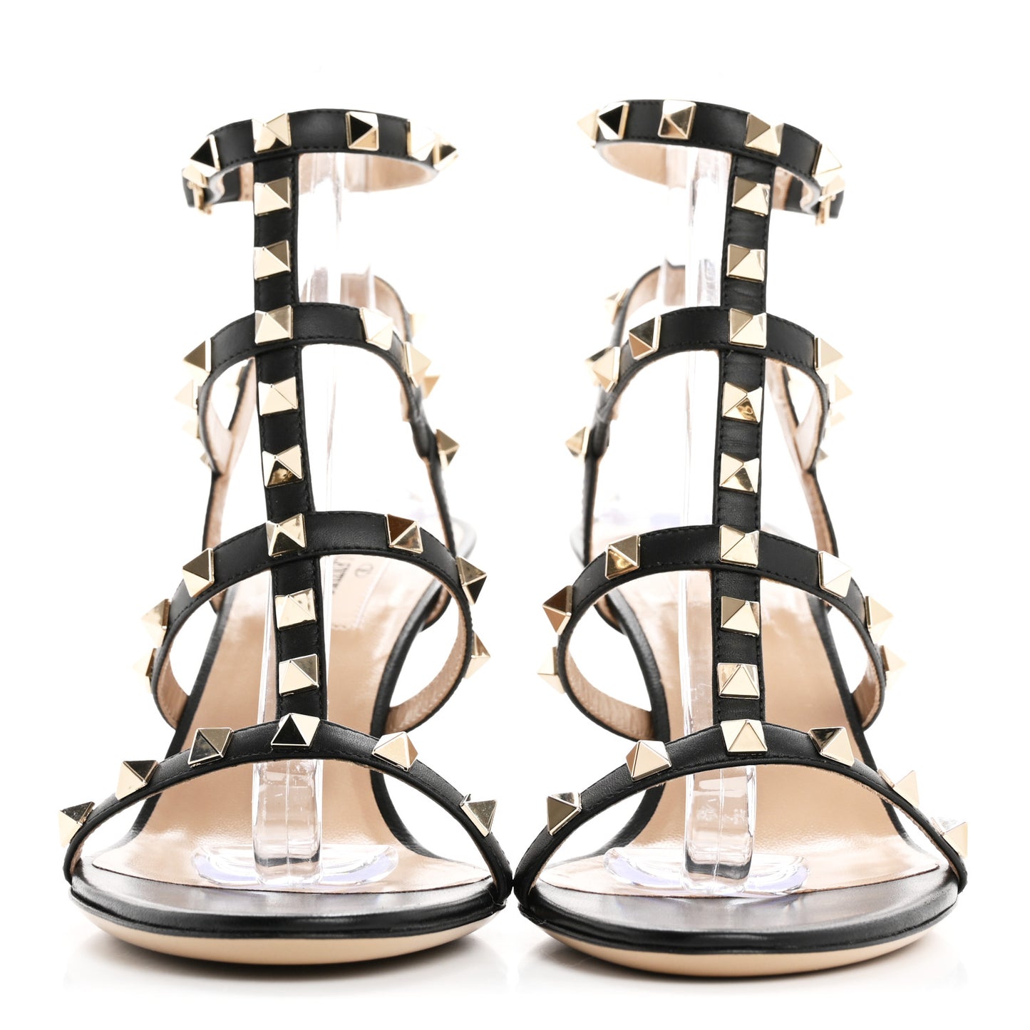 Calfskin Nappa Rockstud Gladiator 70mm Sandals 38.5 Black