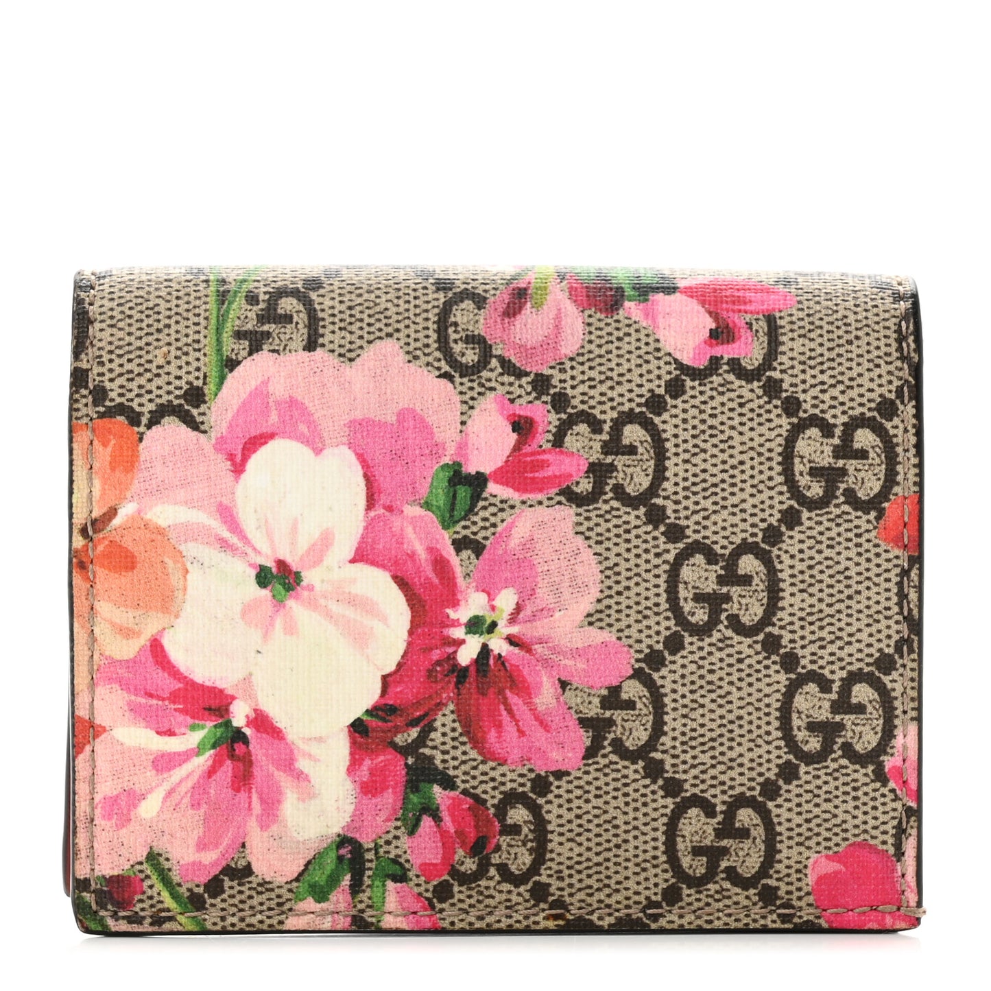GG Supreme Monogram Blooms Card Case Wallet Beige Multicolor Dry Rose