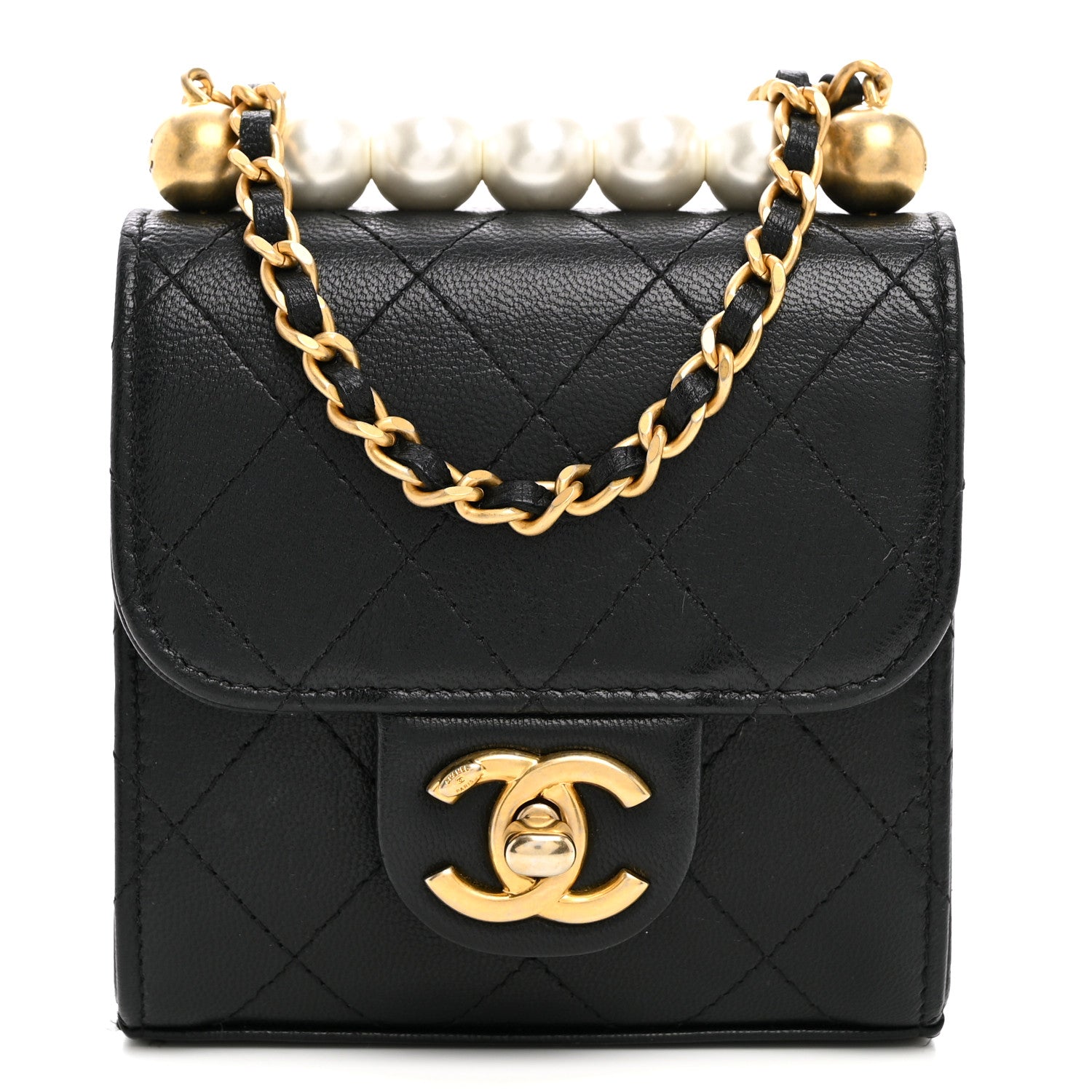 Chanel Goatskin Chic Pearls Clutch On Chain Black 1 of 11