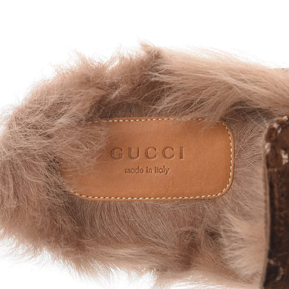Gucci Velvet GG Monogram Fur Womens Princetown Slippers 39.5 Brown Black Natural 6 of 8