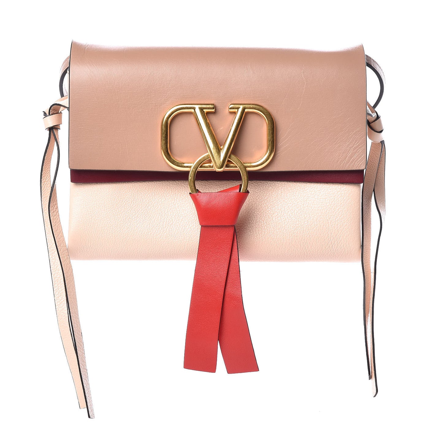 Smooth Calfskin Small VRing Crossbody Bag Rose Cannelle Light Ivory Cerise