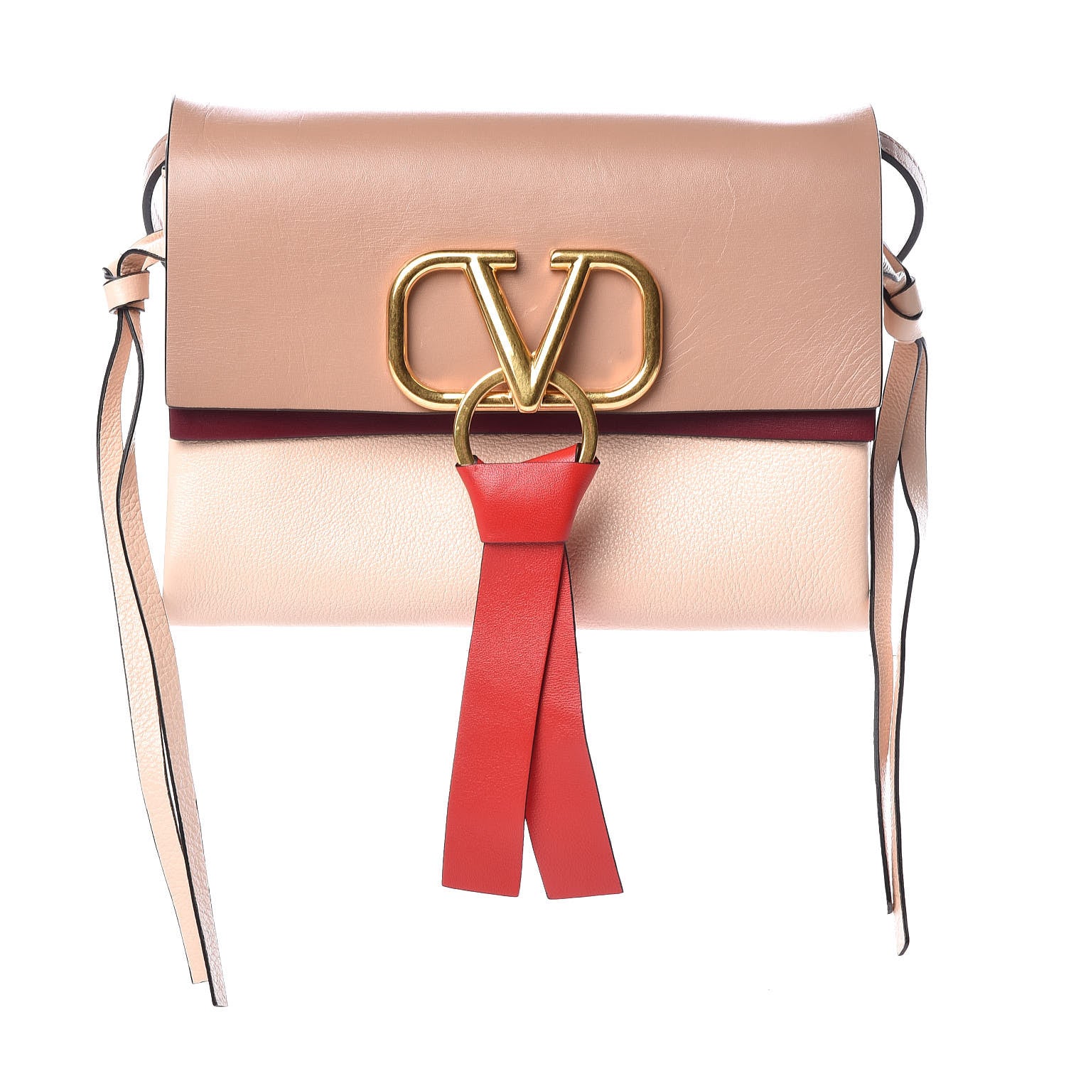 Valentino Garavani Smooth Calfskin Small VRing Crossbody Bag Rose Cannelle Light Ivory Cerise 1 of 9