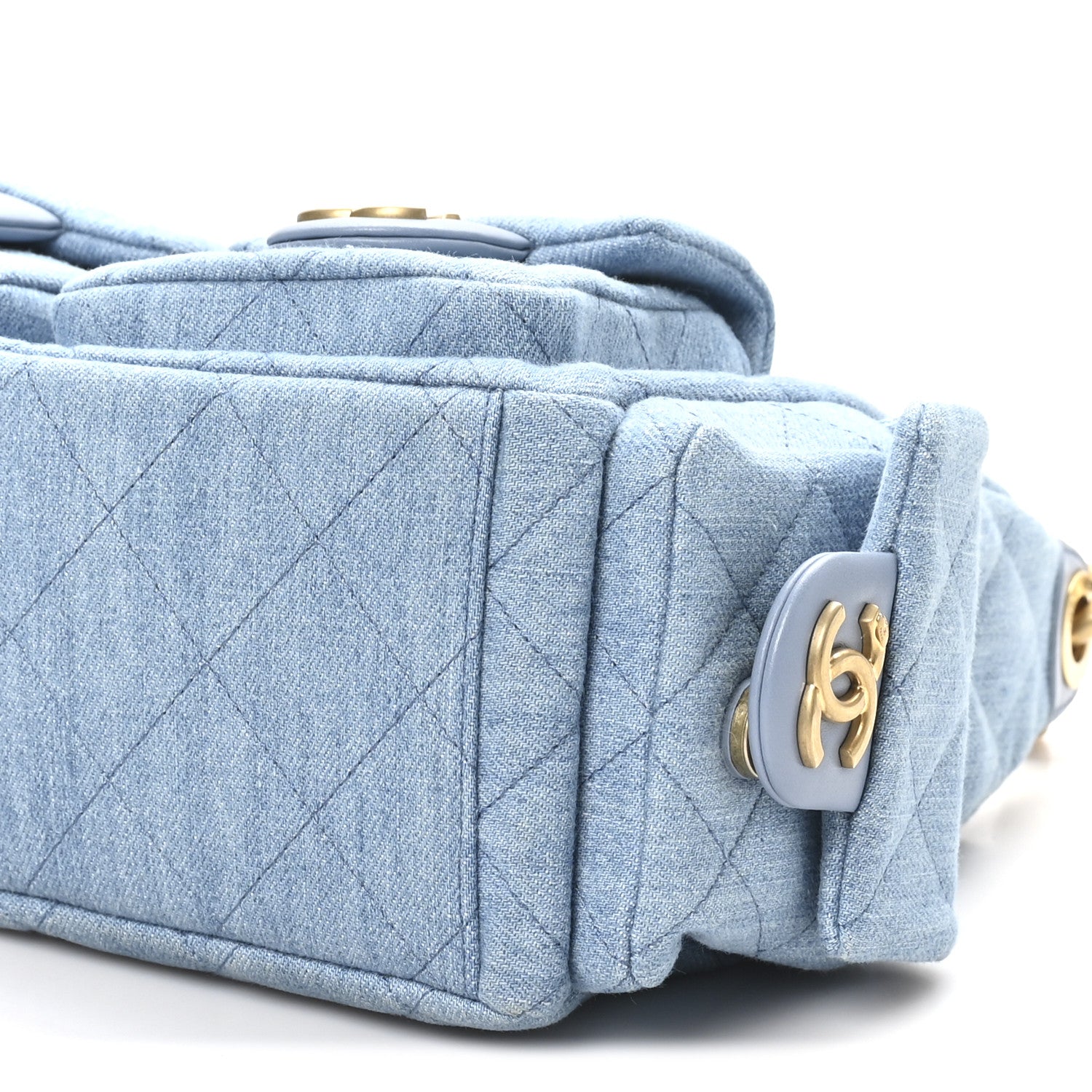 Chanel Washed Denim Quilted Large Trendy Pockets Hobo Blue 10 of 11