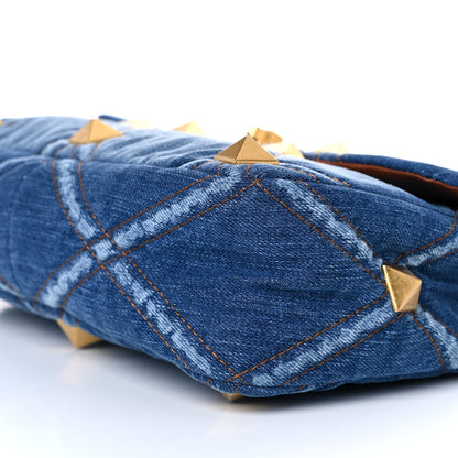 Valentino Garavani Denim Large Roman Stud Shoulder Bag Light Denim Selleria 8 of 11