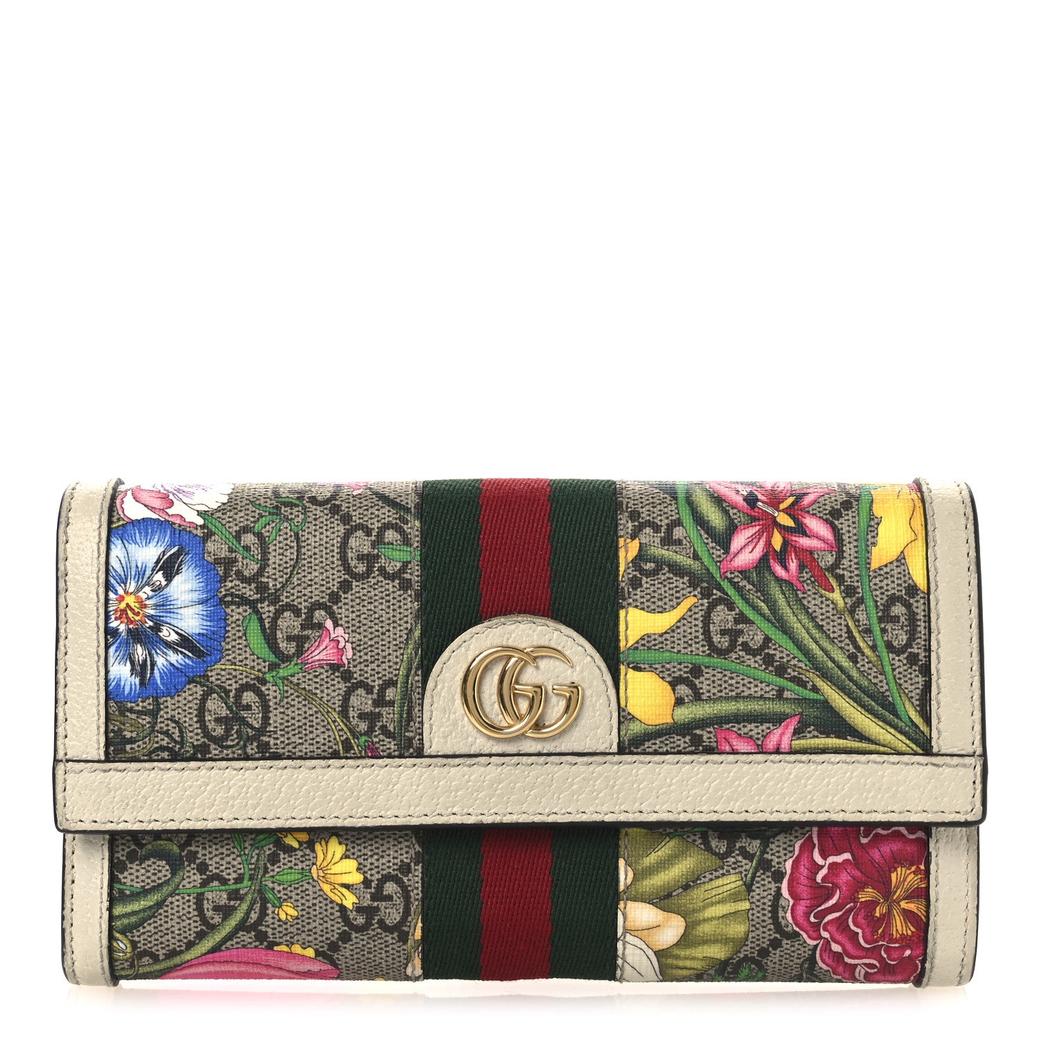 Gucci GG Supreme Monogram Flora Web Ophidia Continental Wallet White 1 of 9