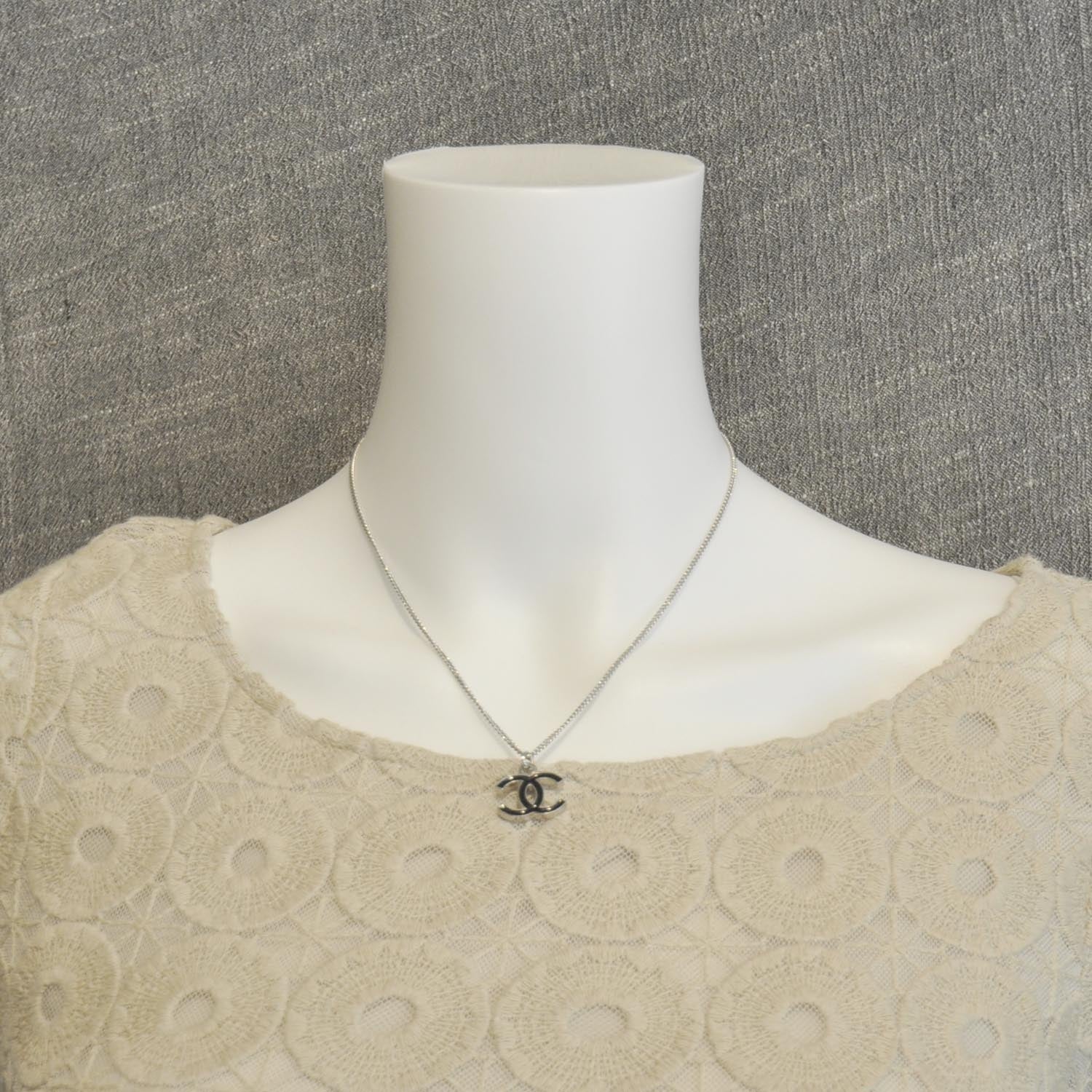 Chanel Enamel CC Necklace Black and Silver 2 of 3