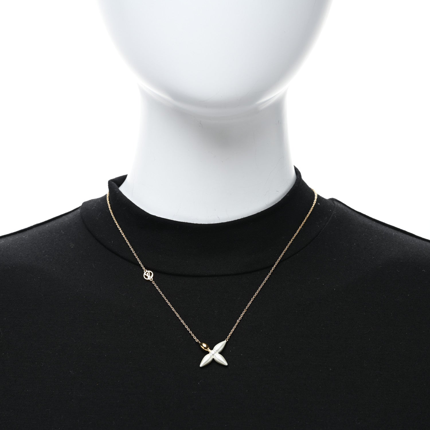 Louis Vuitton Pearl Louisette Necklace Gold White 3 of 4